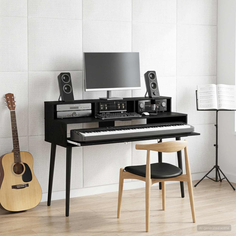 Birou de studio Stejar Negru 130 x 42,5 x 36 cm Lemn prelucrat