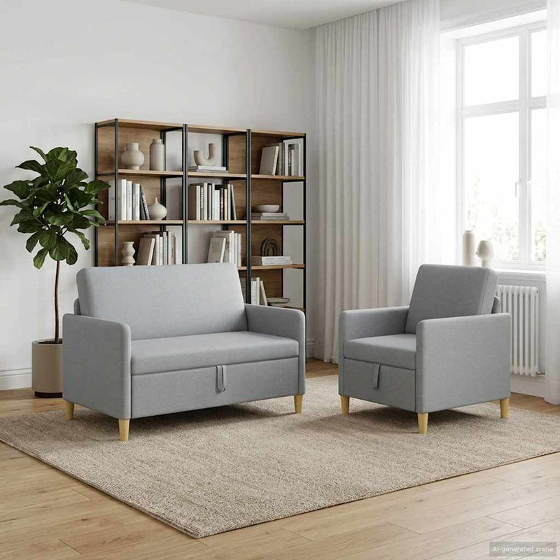 Set de canapea cu spațiu de depozitare 2 buc. Gri deschis