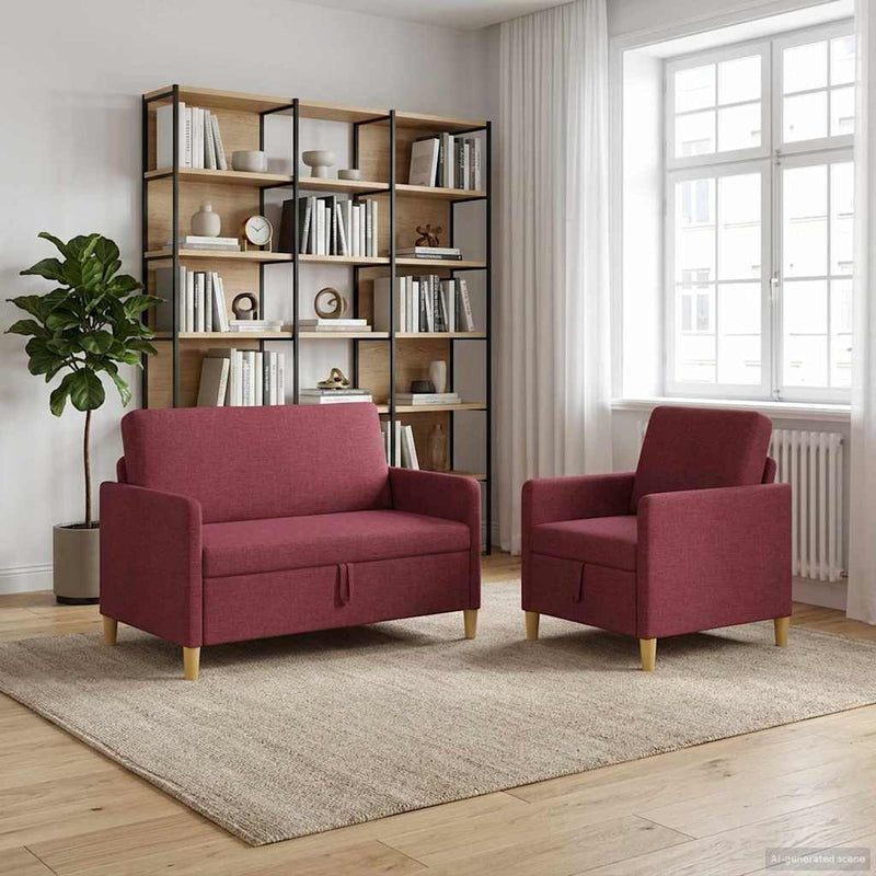 Set de canapea cu spațiu de depozitare 2 buc. Roșu Vin