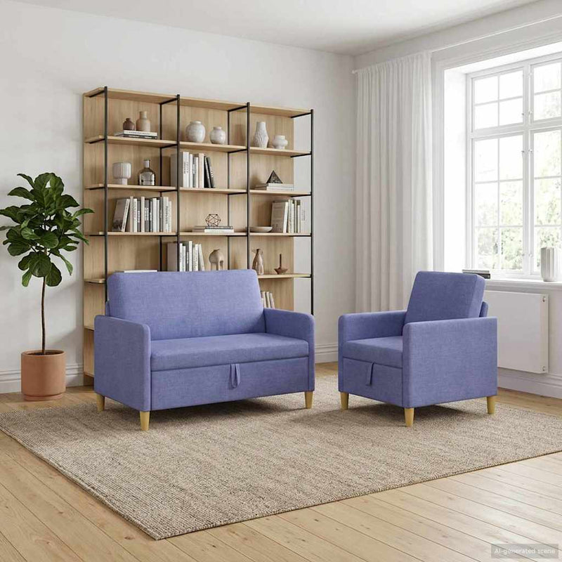 Set de canapea cu spațiu de depozitare 2 buc. Albastru Jeans