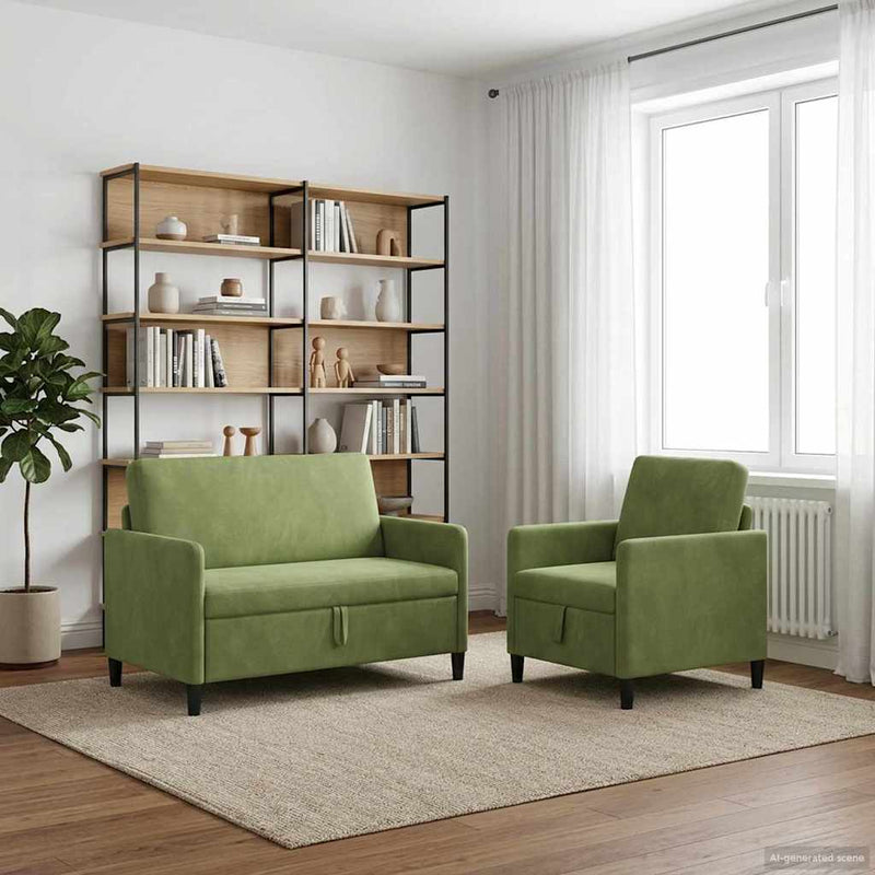 Set de canapea cu spațiu de depozitare 2 buc. Verde deschis
