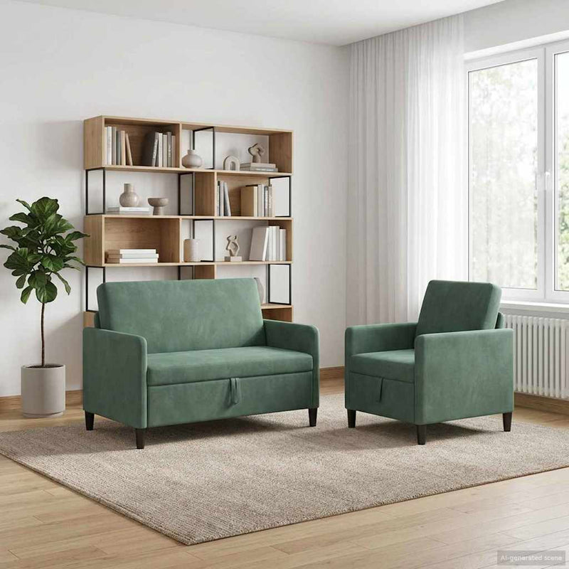 Set de canapea cu spațiu de depozitare 2 buc. Verde Mării