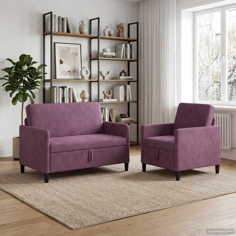 Set de canapea cu spațiu de depozitare 2 buc. Violet Poliester
