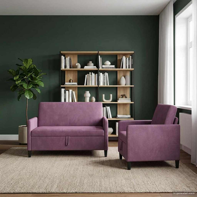 Set de canapea cu spațiu de depozitare 2 buc. Violet Poliester