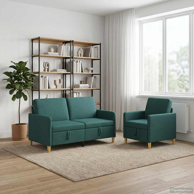 Set de canapea cu spațiu de depozitare 2 buc. Verde închis
