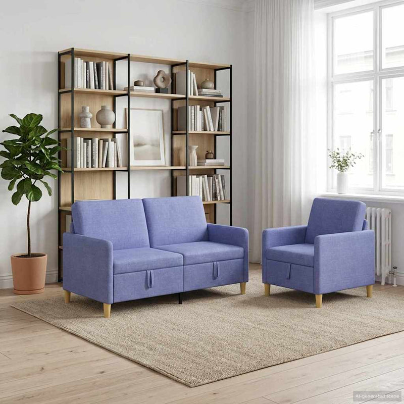 Set de canapea cu spațiu de depozitare 2 buc. Albastru Jeans