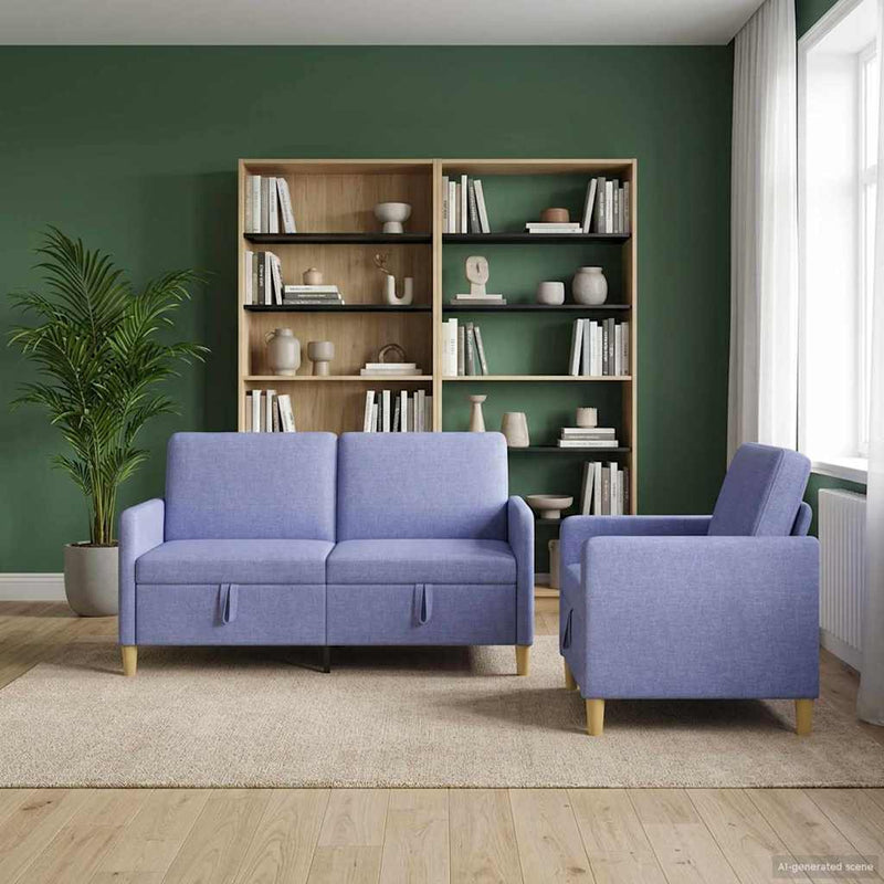 Set de canapea cu spațiu de depozitare 2 buc. Albastru Jeans