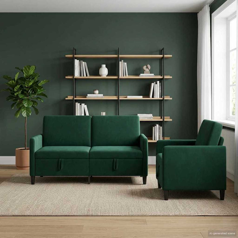 Set de canapea cu spațiu de depozitare 2 buc. Verde închis