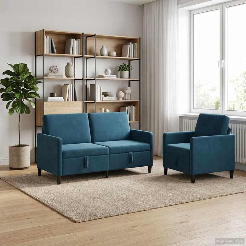 Set de canapea cu spațiu de depozitare 2 buc. albastru