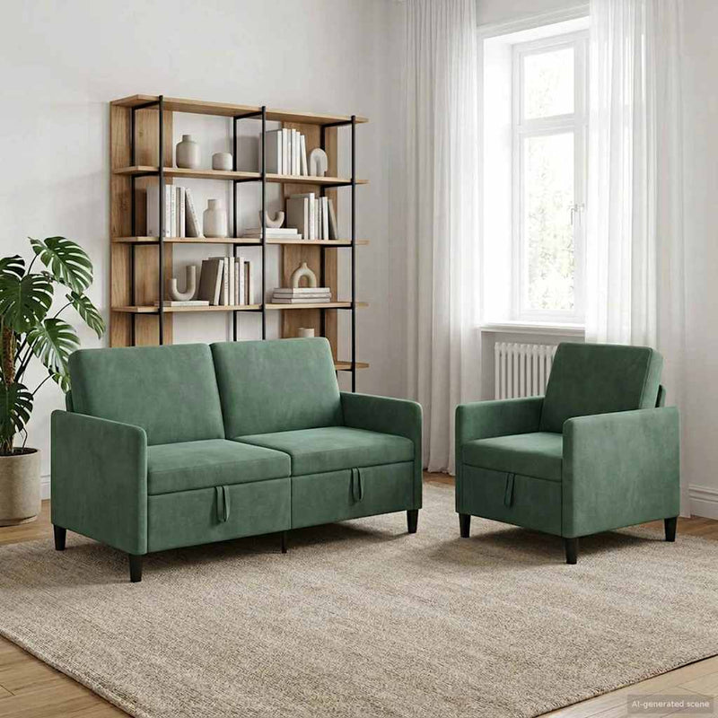 Set de canapea cu spațiu de depozitare 2 buc. Verde Mării