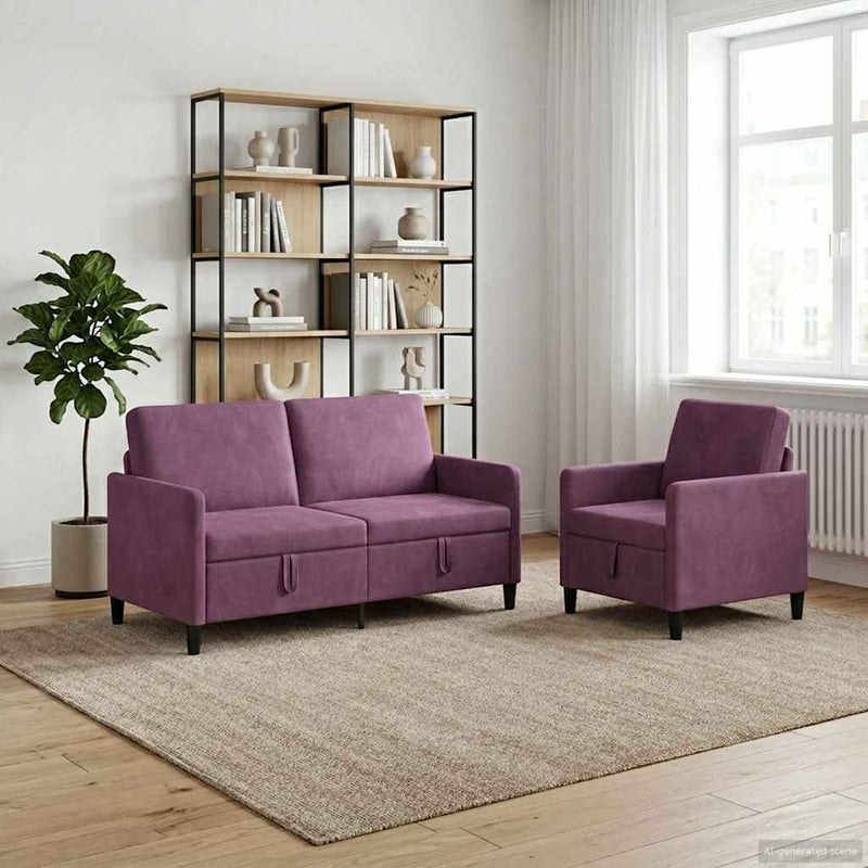 Set de canapea cu spațiu de depozitare 2 buc. Violet Poliester