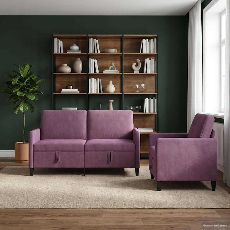 Set de canapea cu spațiu de depozitare 2 buc. Violet Poliester