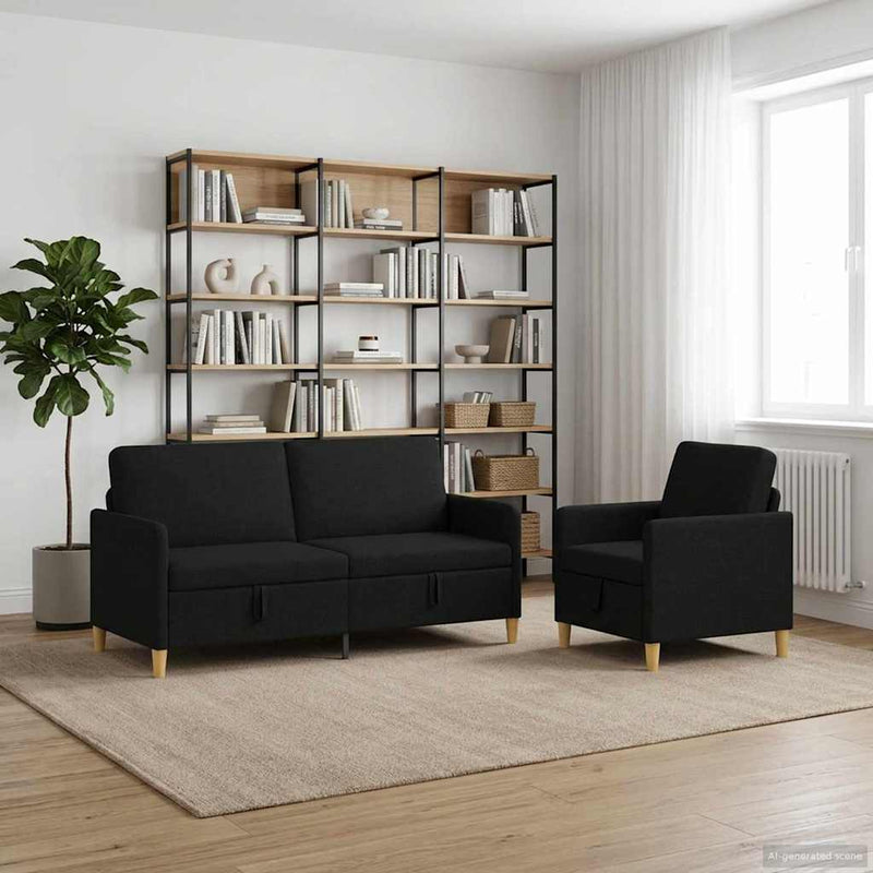 Set de canapea cu spațiu de depozitare 2 buc. Negru Poliester