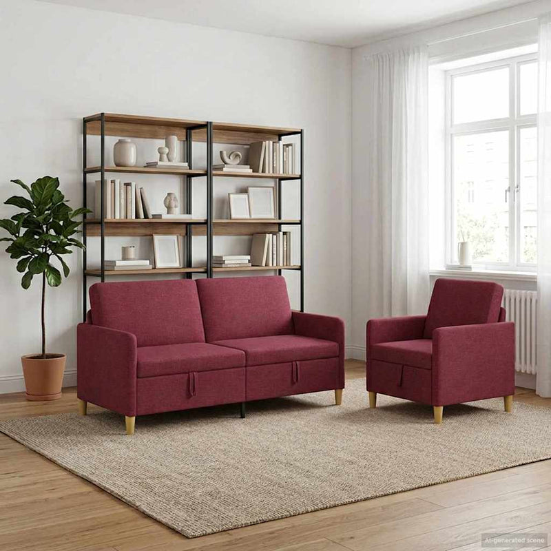 Set de canapea cu spațiu de depozitare 2 buc. Roșu Vin