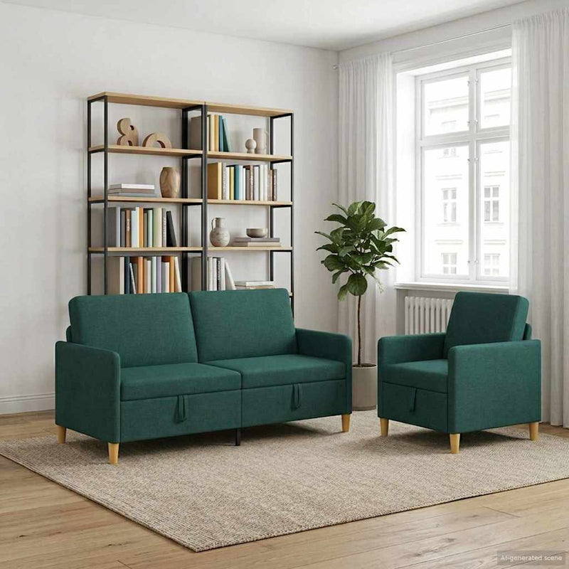 Set de canapea cu spațiu de depozitare 2 buc. Verde închis