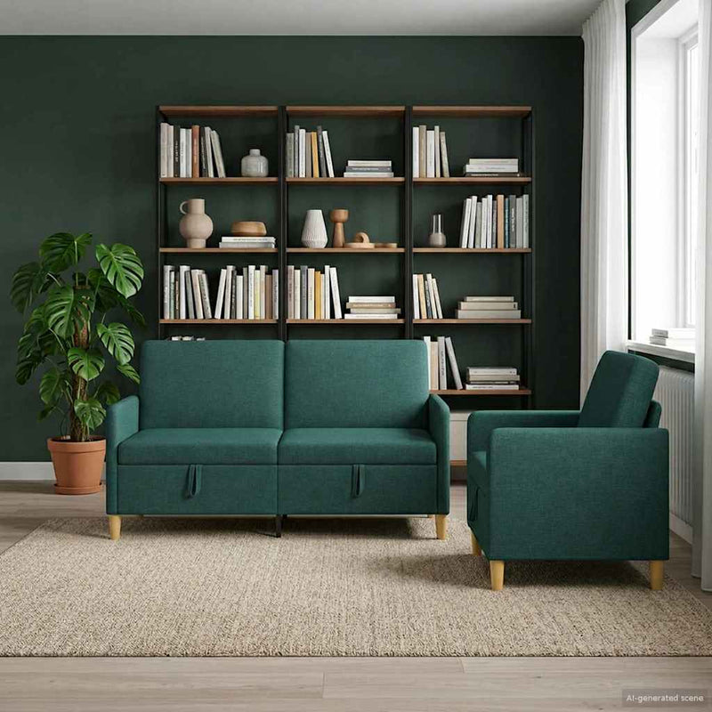 Set de canapea cu spațiu de depozitare 2 buc. Verde închis