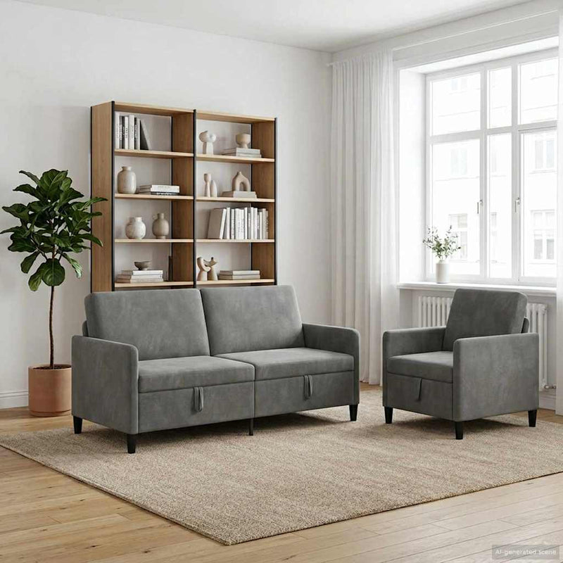 Set de canapea cu spațiu de depozitare 2 buc. Gri închis