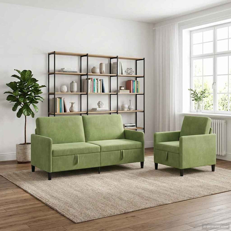 Set de canapea cu spațiu de depozitare 2 buc. Verde deschis
