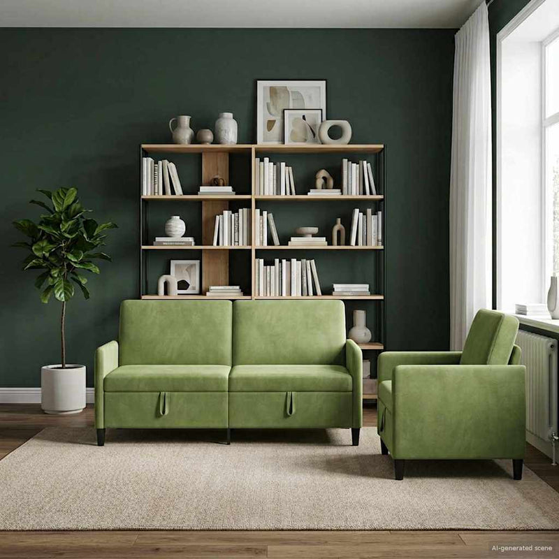 Set de canapea cu spațiu de depozitare 2 buc. Verde deschis