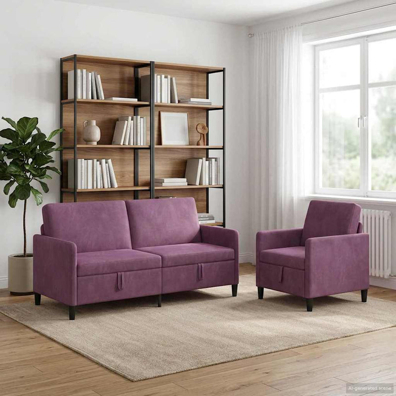 Set de canapea cu spațiu de depozitare 2 buc. Violet Poliester