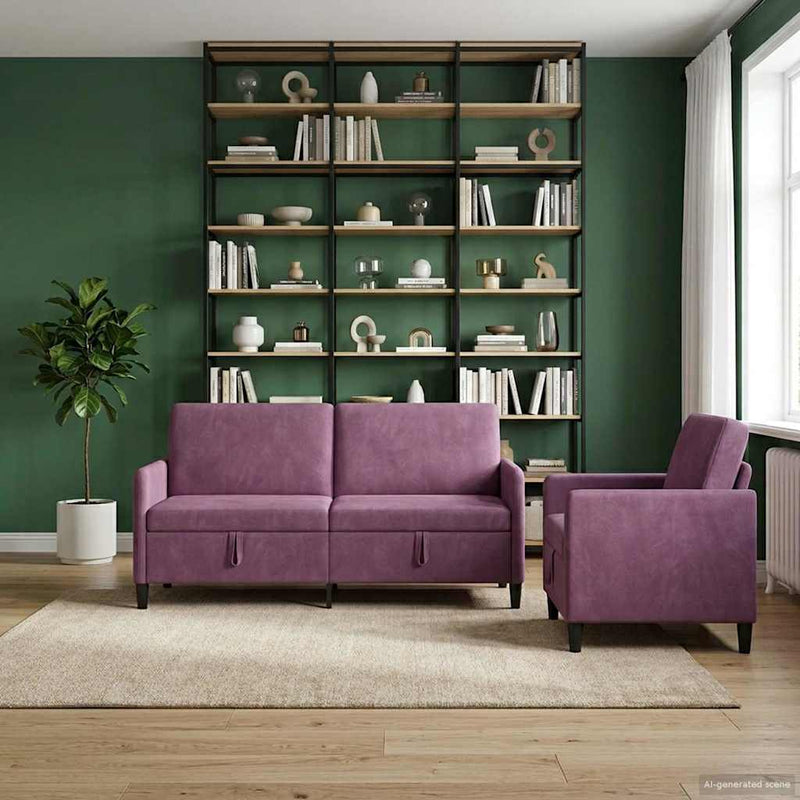 Set de canapea cu spațiu de depozitare 2 buc. Violet Poliester