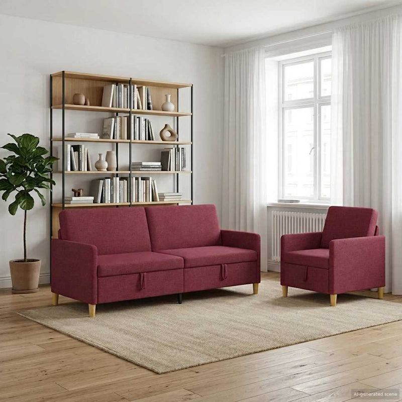 Set de canapea cu spațiu de depozitare 2 buc. Roșu Vin
