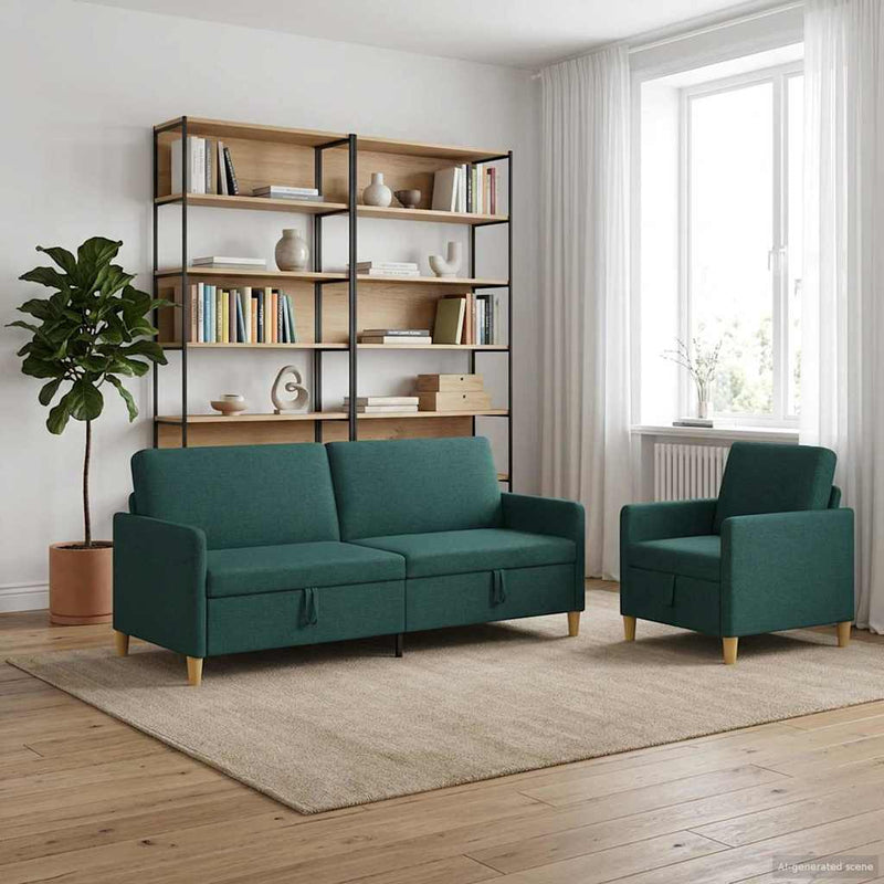 Set de canapea cu spațiu de depozitare 2 buc. Verde închis