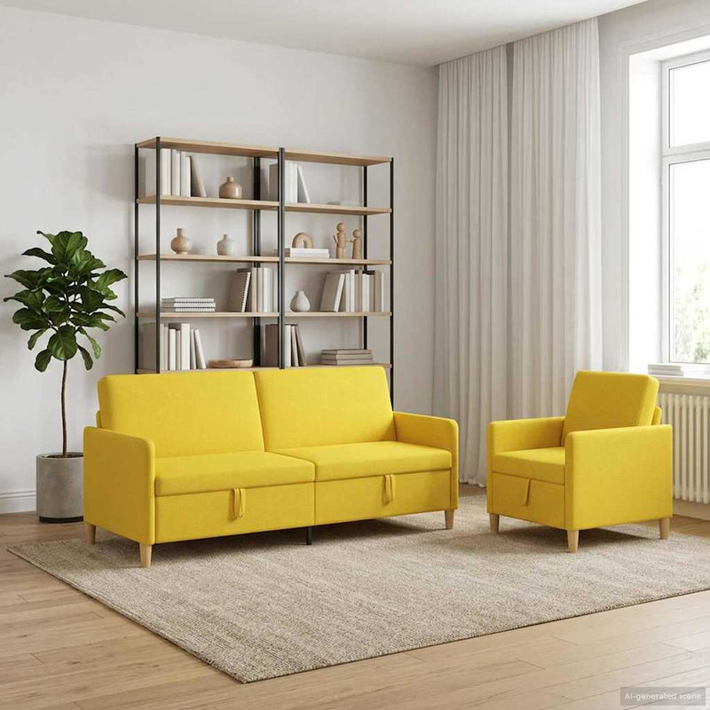Set de canapea cu spațiu de depozitare 2 buc. Galben Deschis