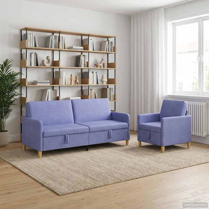Set de canapea cu spațiu de depozitare 2 buc. Albastru Jeans