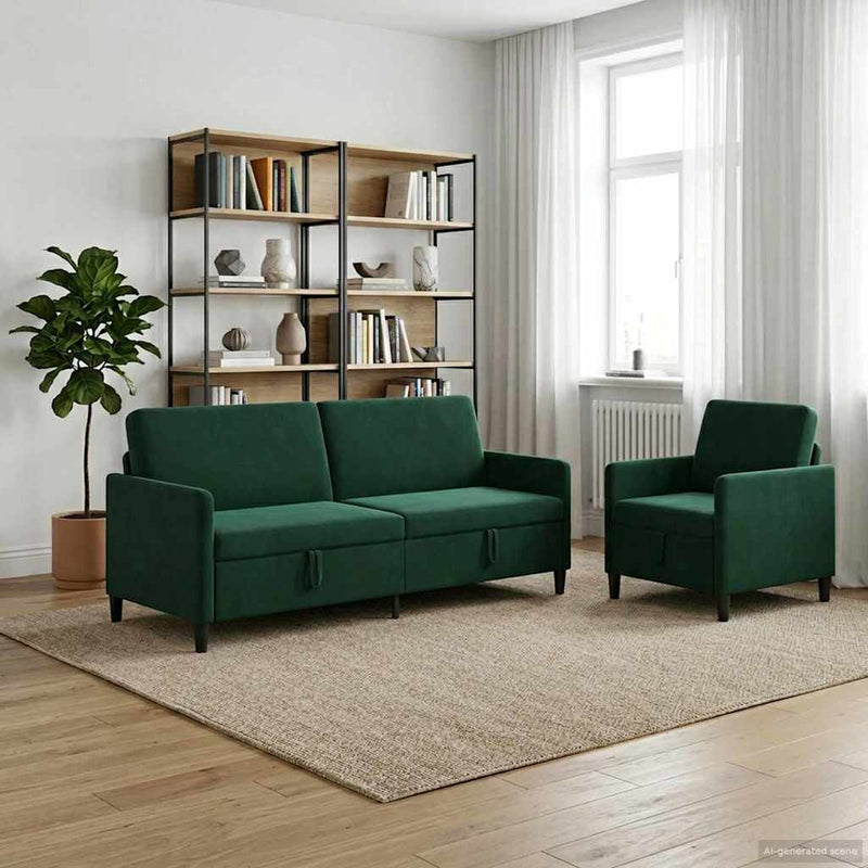 Set de canapea cu spațiu de depozitare 2 buc. Verde închis