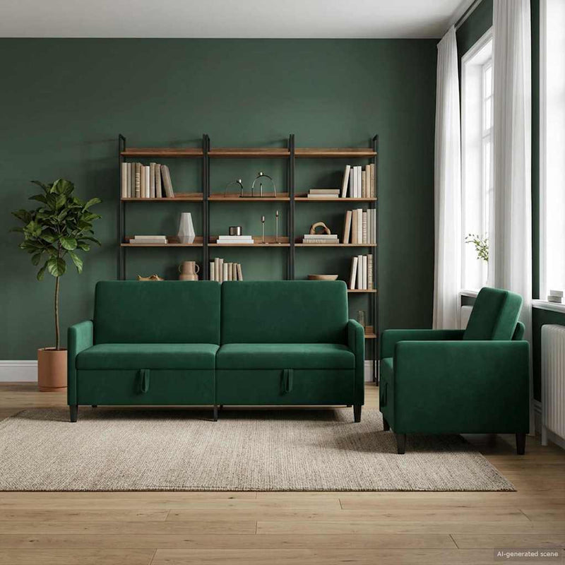 Set de canapea cu spațiu de depozitare 2 buc. Verde închis