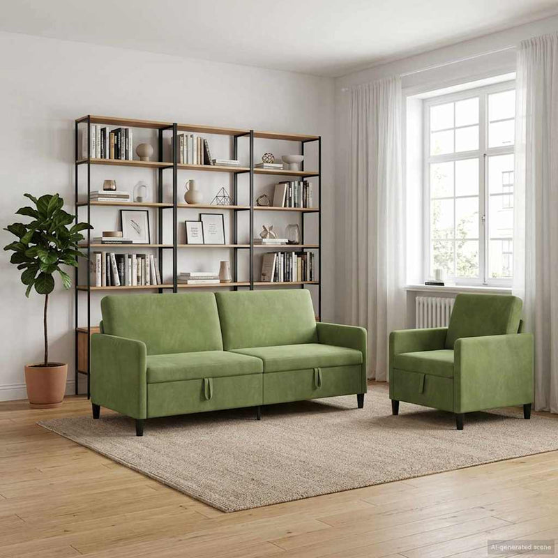 Set de canapea cu spațiu de depozitare 2 buc. Verde deschis