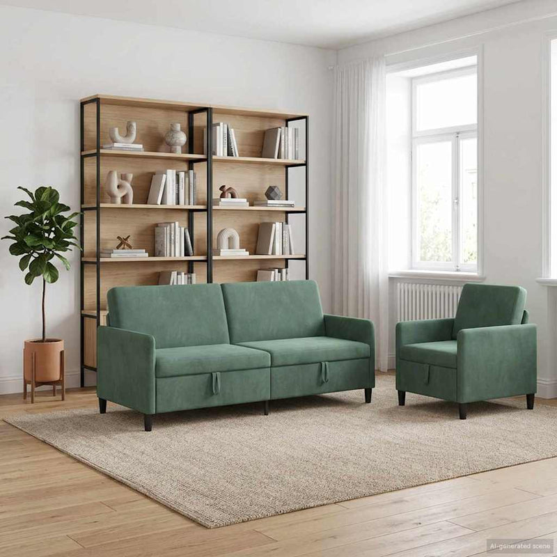 Set de canapea cu spațiu de depozitare 2 buc. Verde Mării