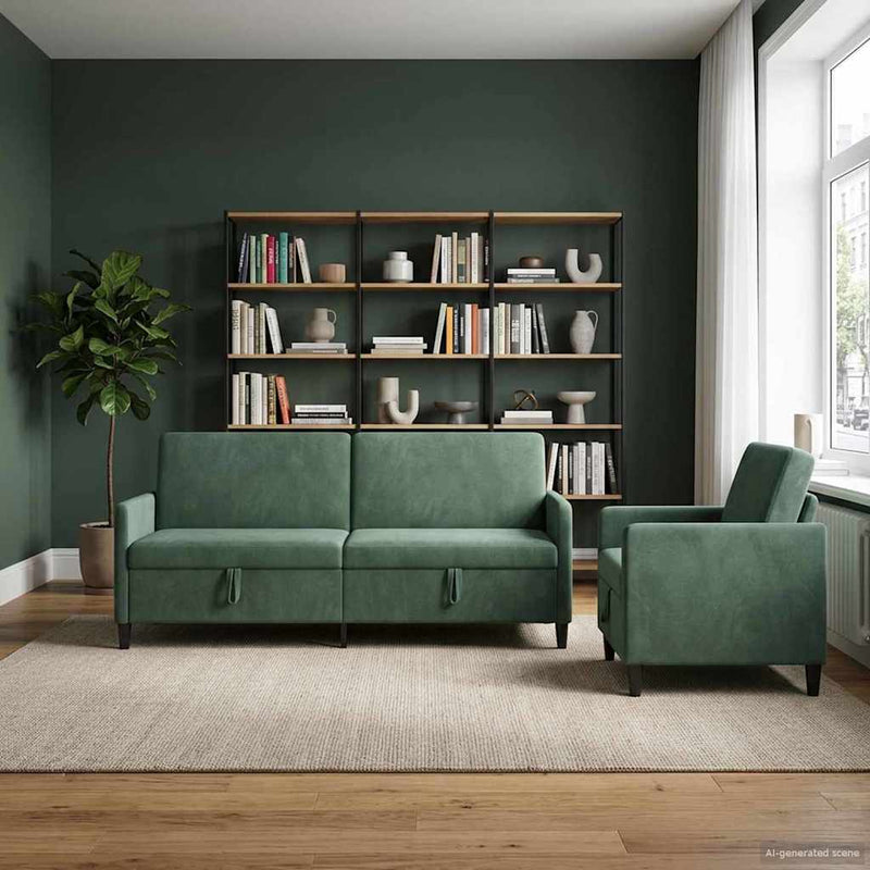 Set de canapea cu spațiu de depozitare 2 buc. Verde Mării