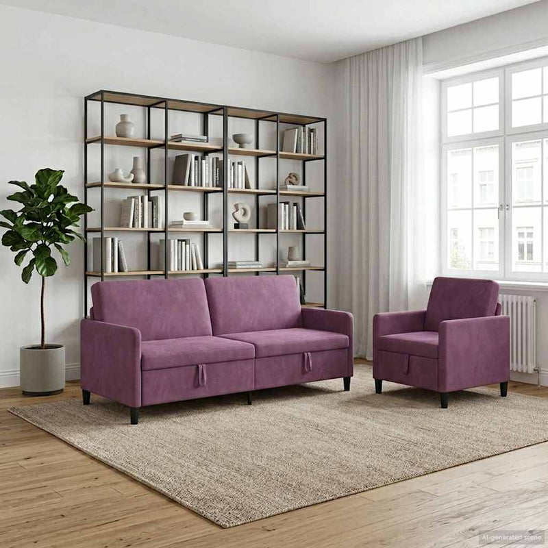 Set de canapea cu spațiu de depozitare 2 buc. Violet Poliester