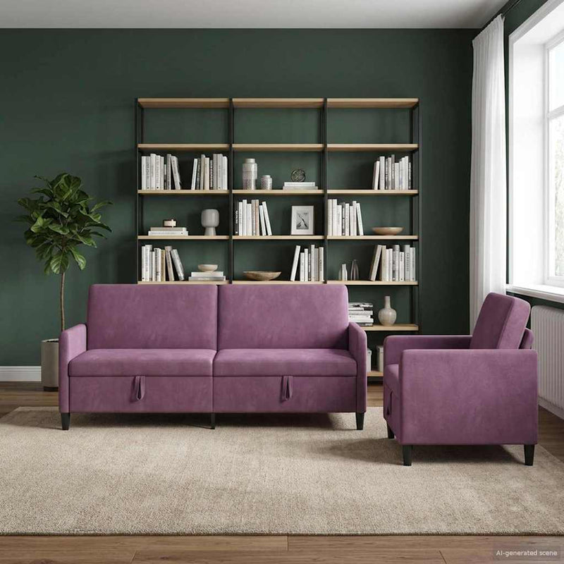 Set de canapea cu spațiu de depozitare 2 buc. Violet Poliester