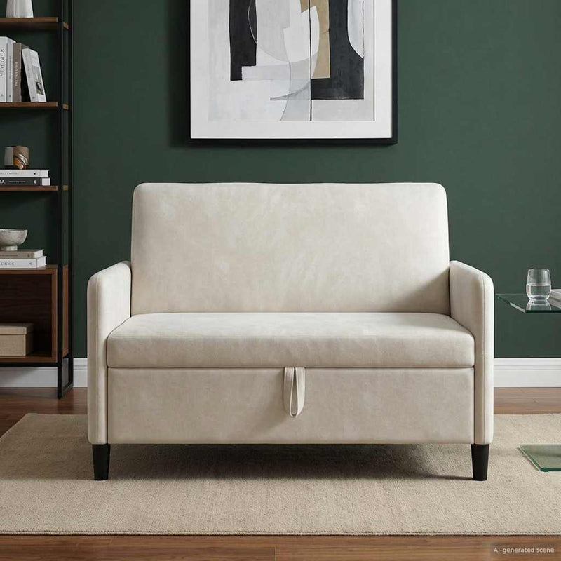 Sofa cu Spațiu de Depozitare Crem 122 x 78 x 87 cm Poliester