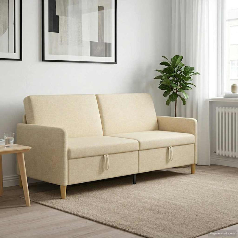 Sofa cu Spațiu de Depozitare Crem 192 x 78 x 87 cm Poliester