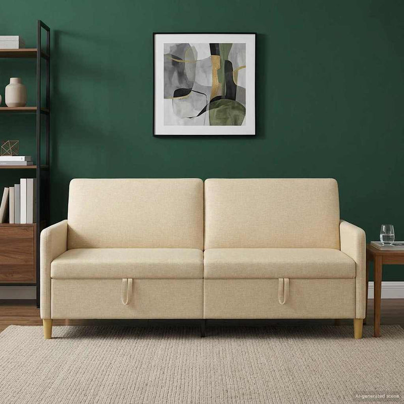Sofa cu Spațiu de Depozitare Crem 192 x 78 x 87 cm Poliester