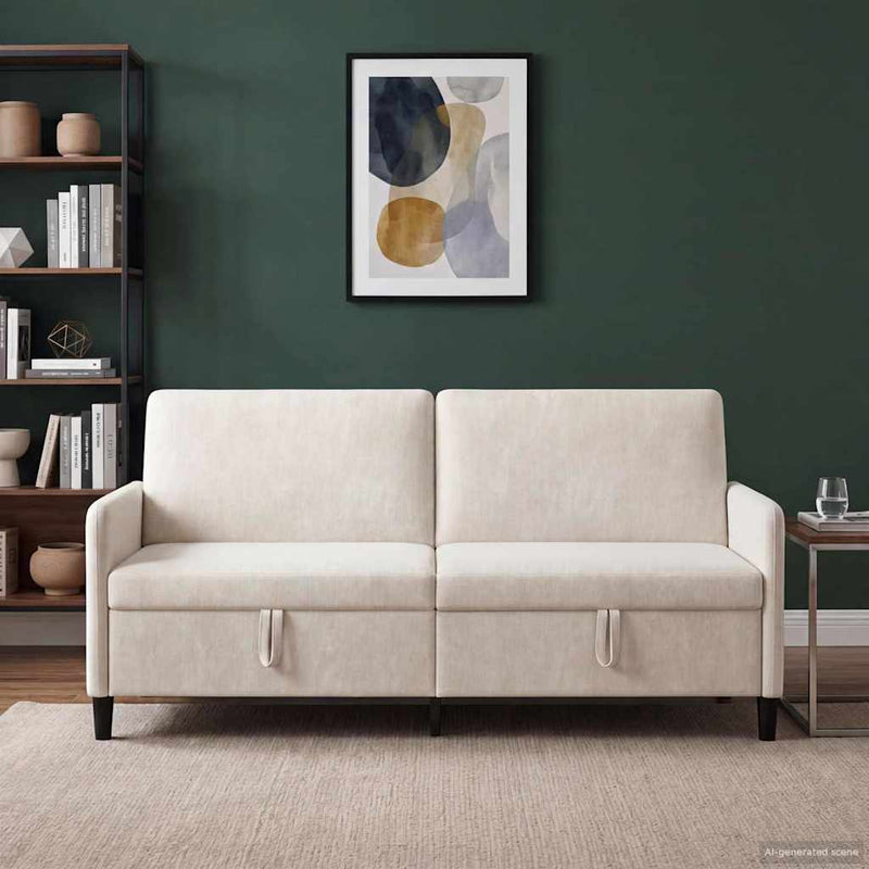 Sofa cu Spațiu de Depozitare Crem 192 x 78 x 87 cm Poliester