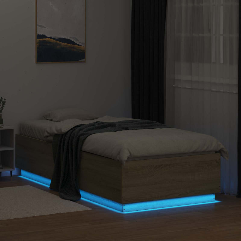Cadru de pat cu LED Stejar Sonoma 80 x 200 cm Lemn prelucrat