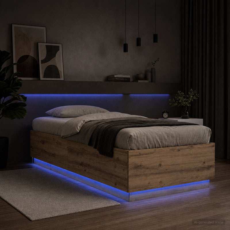 Cadru de pat cu LED Stejar artizanal 80 x 200 cm Lemn prelucrat