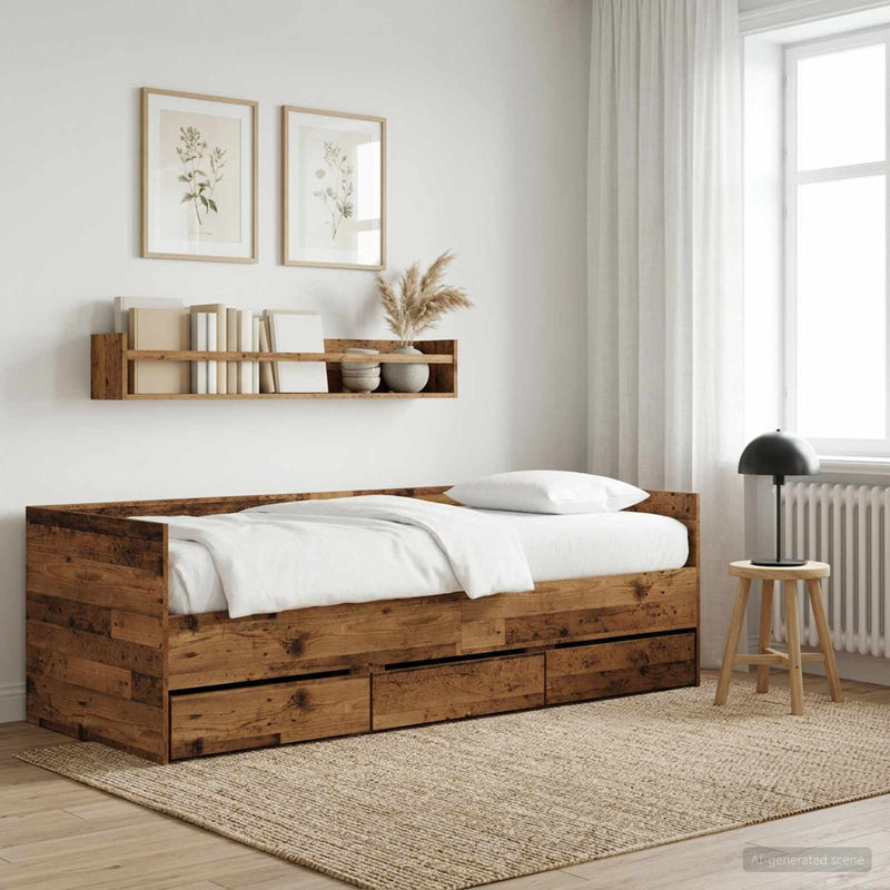 Daybed cu sertar cu headboard Lemn vechi Lemn prelucrat