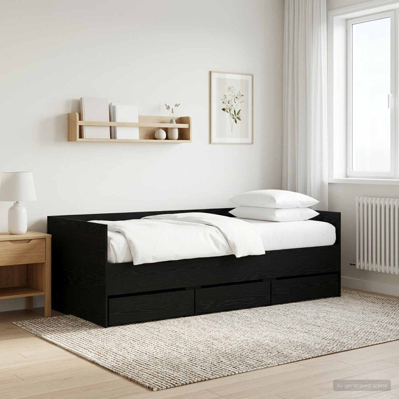 Daybed cu sertar cu headboard Stejar Negru Lemn prelucrat
