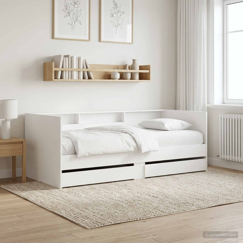 Daybed cu sertar cu raft cu headboard Alb Lemn prelucrat