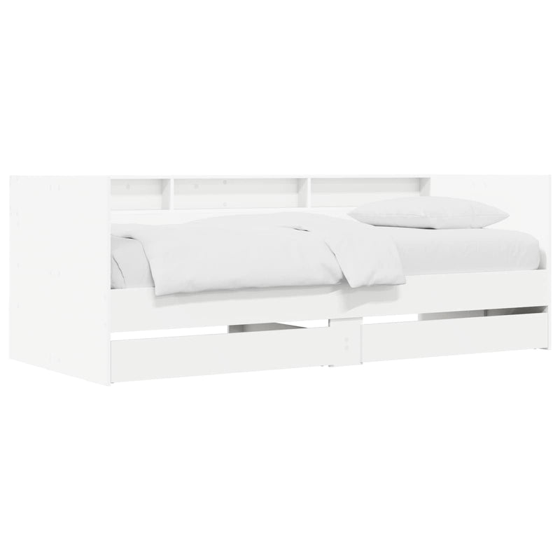 Daybed cu sertar cu raft cu headboard Alb Lemn prelucrat