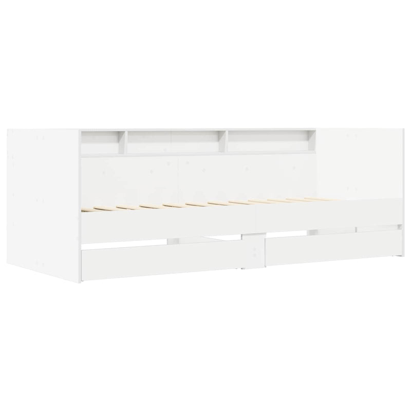 Daybed cu sertar cu raft cu headboard Alb Lemn prelucrat