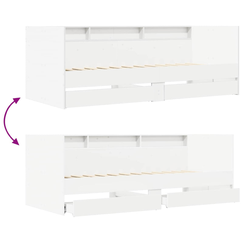Daybed cu sertar cu raft cu headboard Alb Lemn prelucrat