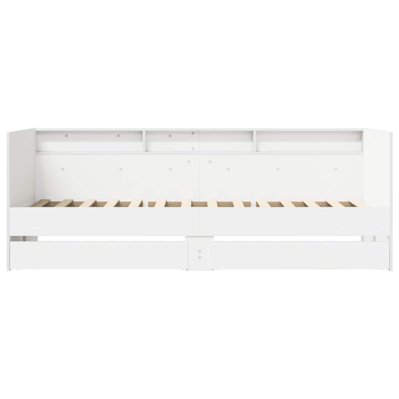 Daybed cu sertar cu raft cu headboard Alb Lemn prelucrat