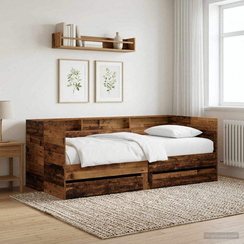 Daybed cu sertar cu raft cu headboard Lemn vechi Lemn prelucrat